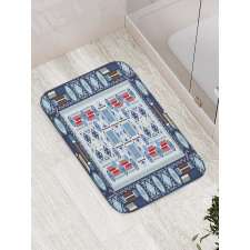 Blue Toned Square Circle Bath Mat