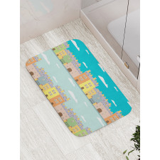 Colorful Cartoon Town Bath Mat