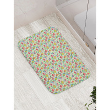 Doodle Blooming Tulips Bath Mat