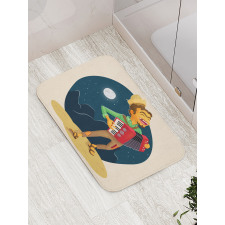 Cheerful Accordion Player Bath Mat