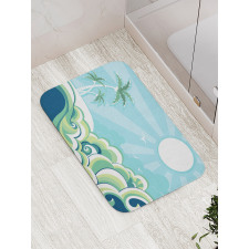 Wavy Sea Palm Trees Bath Mat