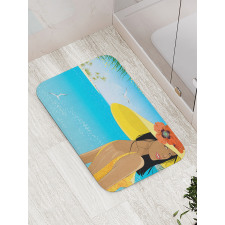 Young Woman Tropical Sea Bath Mat
