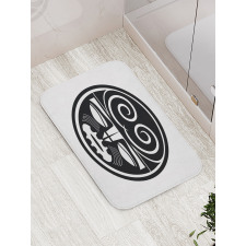 Black Maori Mask Design Bath Mat