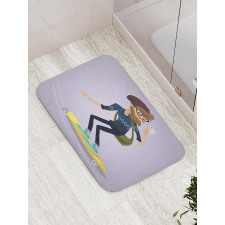 Young Man on Longboard Bath Mat