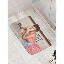 Girl Eating a Cake Bath Mat