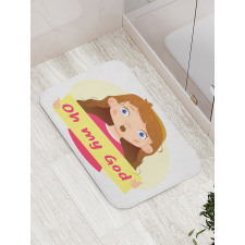 Surprised Cartoon Girl Bath Mat