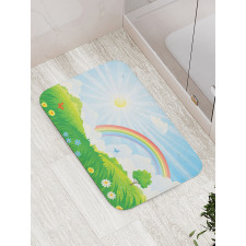 Sun and Rainbow Flowers Bath Mat