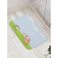 Boy and Girl in the Rain Bath Mat