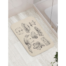Hand-Drawn Sketch Meals Bath Mat