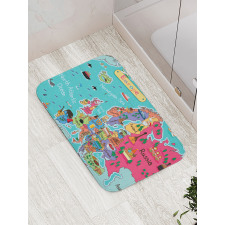 Cartoon Europe Map Landmark Bath Mat