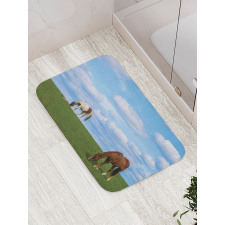 Horses Grazing Meadow Bath Mat