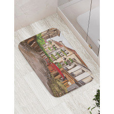 Romantic Patio Scene Sketch Bath Mat