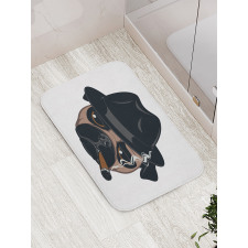 Cartoon Cool Pug Dog Portrait Bath Mat