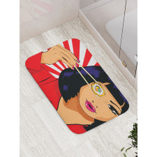 Pop Art Style Girl with Sushi Bath Mat