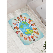 Planet Earth with Children Bath Mat