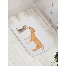 Kitten and a Stafford Puppy Bath Mat