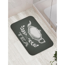 Teapot Leaf Branches Chalkboard Bath Mat