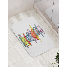 Hand Drawn Art Colorful Cups Bath Mat