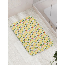 Slices Leaves and Red Hearts Bath Mat
