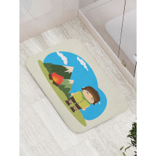 Kid Campfire on Mountains Bath Mat