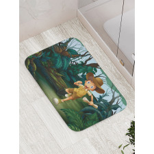 Kid Running in Woods Bath Mat