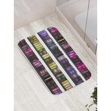 Colorful Books on Shelves Bath Mat