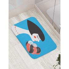 Girl with a Flower on Blue Bath Mat