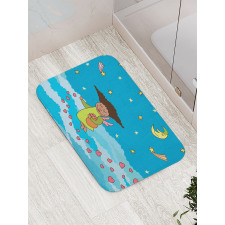 Cartoonish Sky at Night Bath Mat