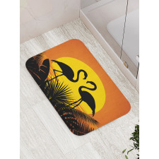 Sunset Flamingo Leaves Bath Mat