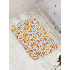 Birds Tiny Houses and Leaves Bath Mat