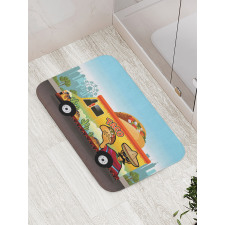 Taco Truck on Road in City Bath Mat