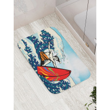 Summer Cartoon Surfing Boy Bath Mat