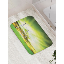 Wing Turbines Green Sky Bath Mat