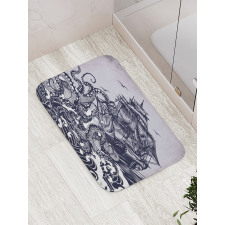 Octopus and Ship in Storm Bath Mat