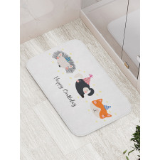 Hedgehog Cat Cursive Bath Mat