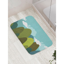 Doodle Trees and Clouds Bath Mat