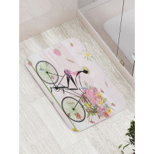 Girl Riding Bike Flowers Bath Mat
