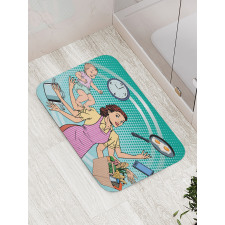 Pop Art Busy Woman Housework Bath Mat