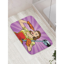 Retro Housewife Cooking Dinner Bath Mat