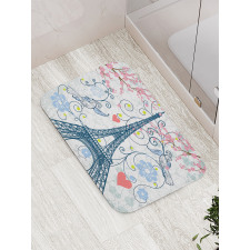 Eiffel Swirling Flowers Heart Bath Mat