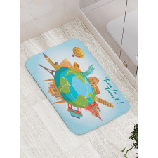 World Landmarks Around Globe Bath Mat