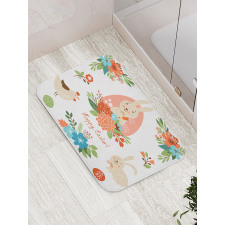 Pastel Bunny Flowers Cartoon Bath Mat