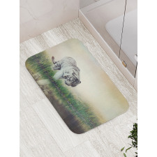 Albino Tiger Near a River Bath Mat