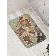 Retro Cozy Christmas Photos Bath Mat