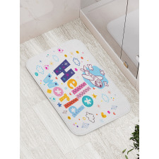 Childish Hello World Phrase Bath Mat