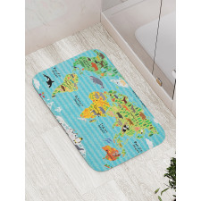 Kids World Map of Animal Bath Mat