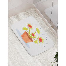 Plant and Fly Silhouettes Bath Mat