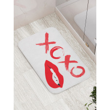 Lipsticked Woman Biting Lips Bath Mat