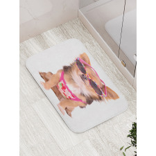 Puppy with Summer Clothes Bath Mat