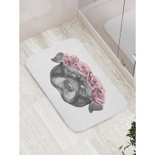 Portrait of Dog in Roses Bath Mat